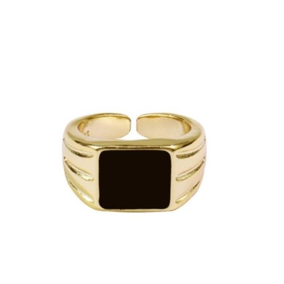 925 Sterling Silver Black Bar Ring Black Square Ring Gold Thick Ring Band - Picture 5 of 6